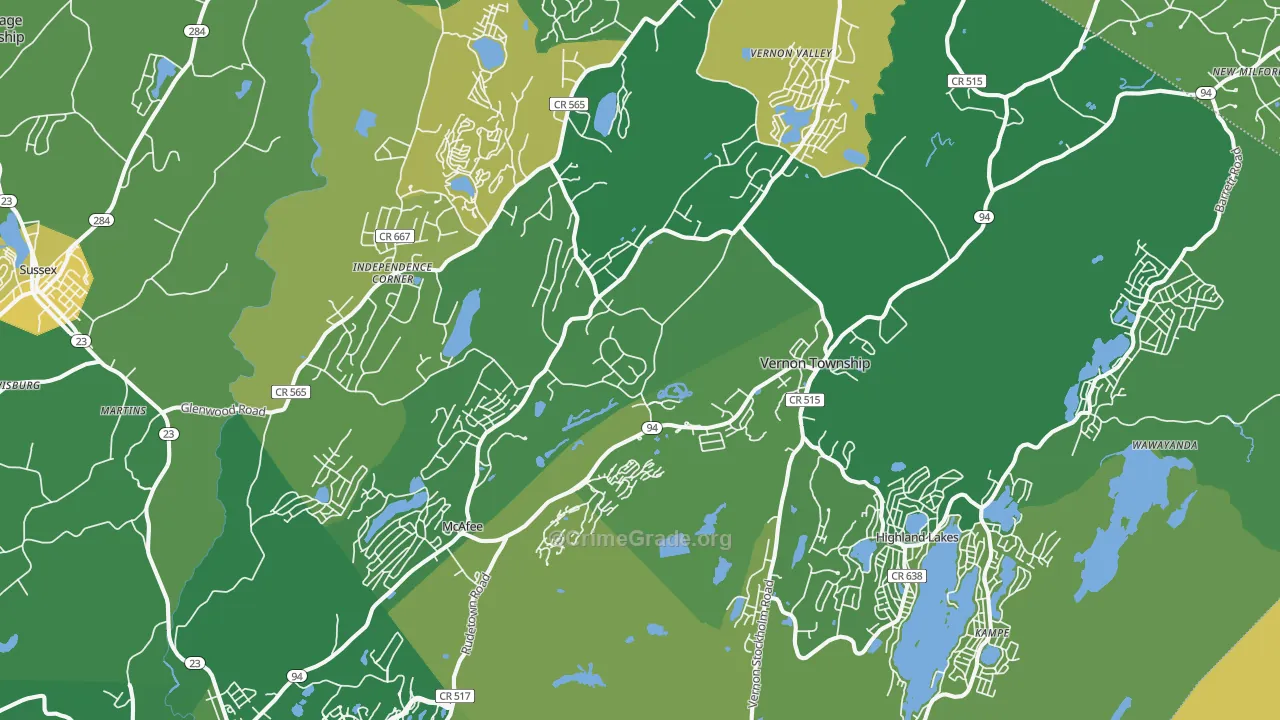 Vernon, NJ Map of Murder Rates