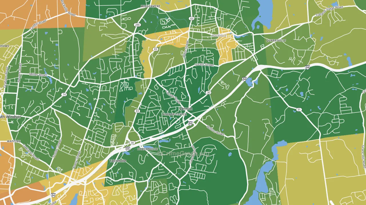 Vernon-Rockville, CT Map of Murder Rates