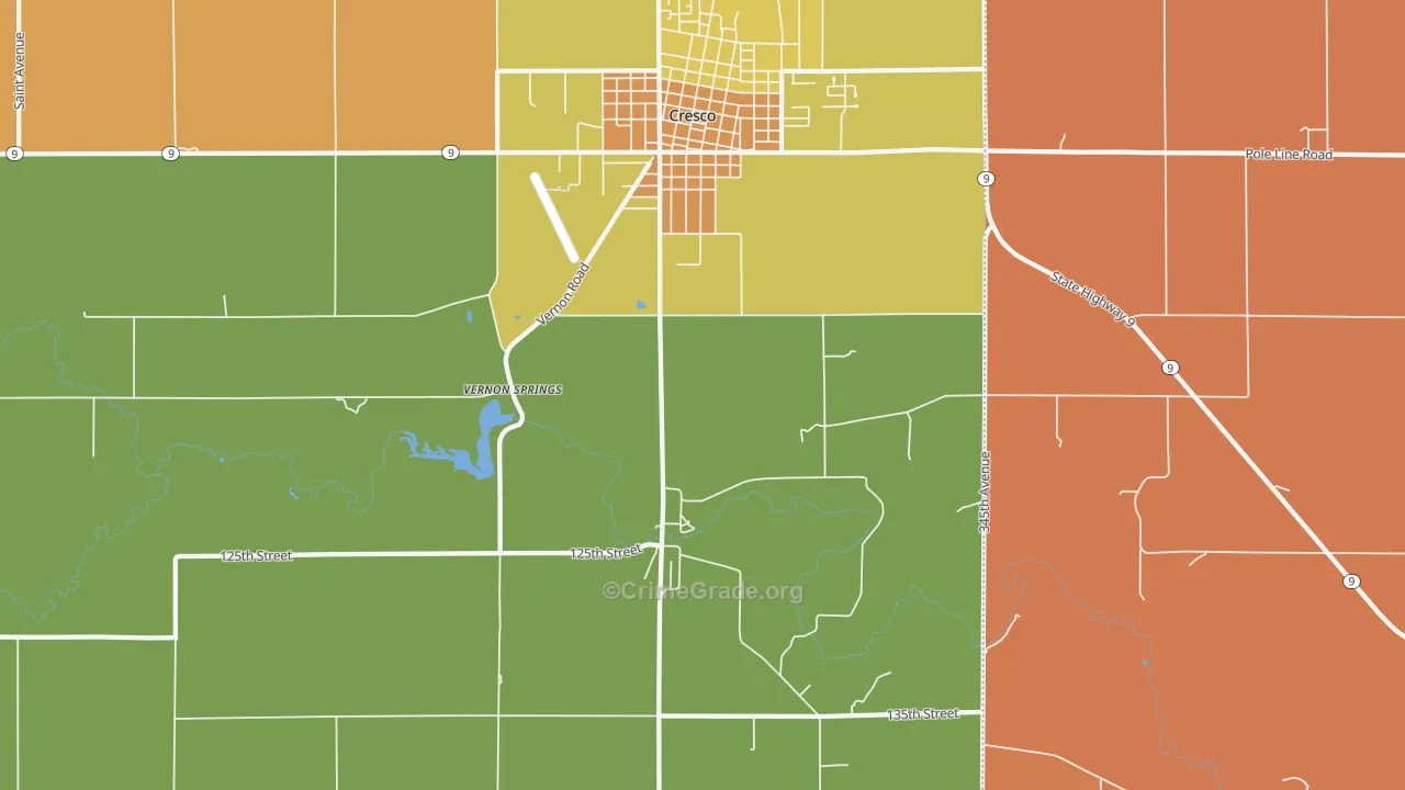 Vernon Springs, IA Map of Murder Rates