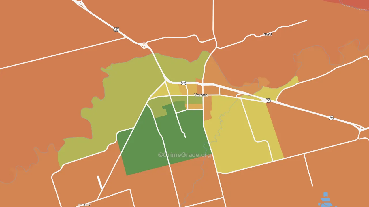 Vernon, TX Map of Murder Rates