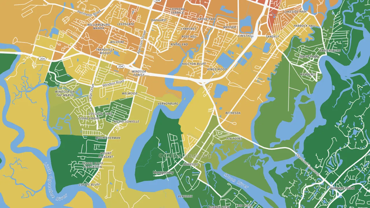 Vernonburg, GA Map of Murder Rates
