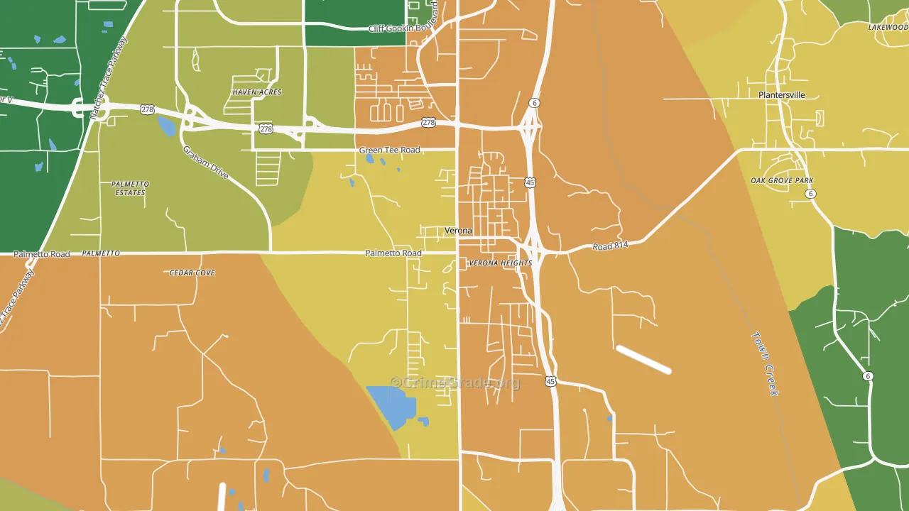 Verona, MS Map of Murder Rates