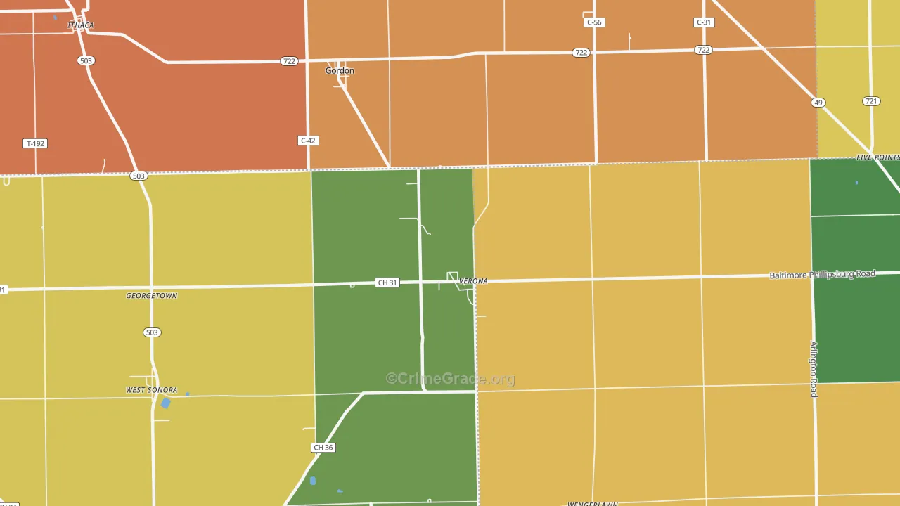 Verona, OH Map of Murder Rates