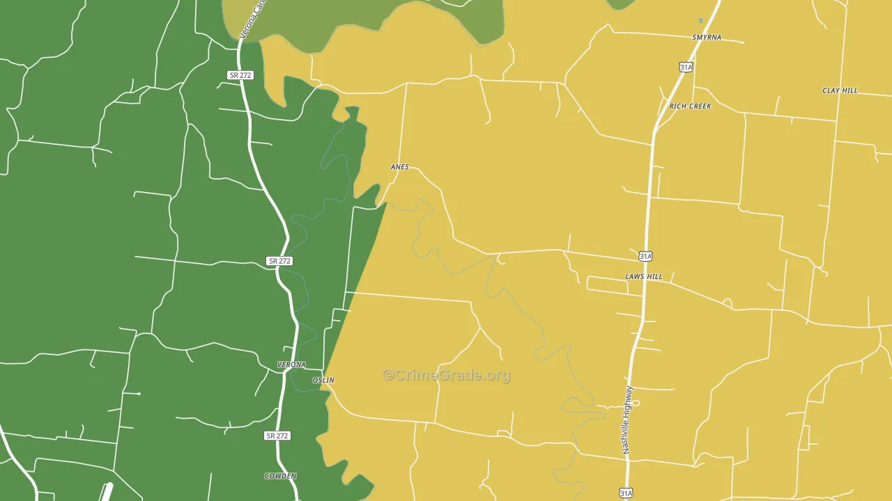 Verona, TN Map of Murder Rates
