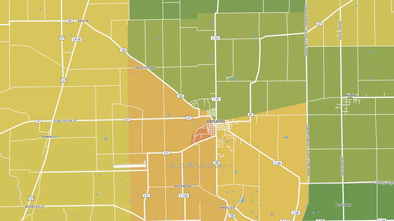 Versailles, OH Map of Murder Rates