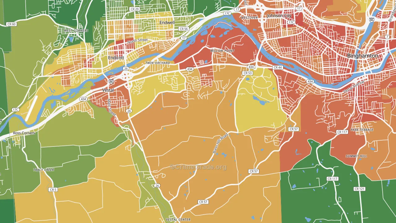Vestal, NY Map of Murder Rates