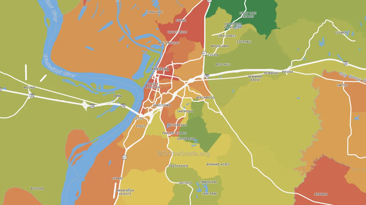 Vicksburg, MS Map of Murder Rates