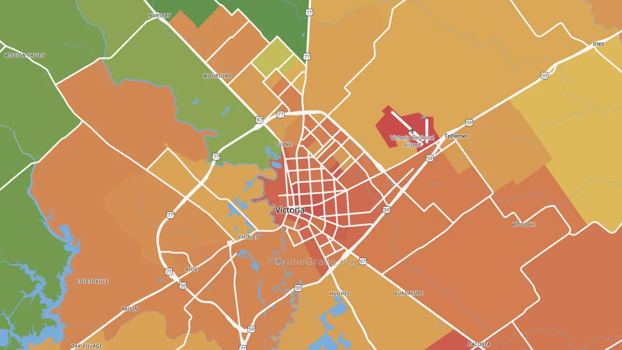 Victoria County, TX Map of Murder Rates