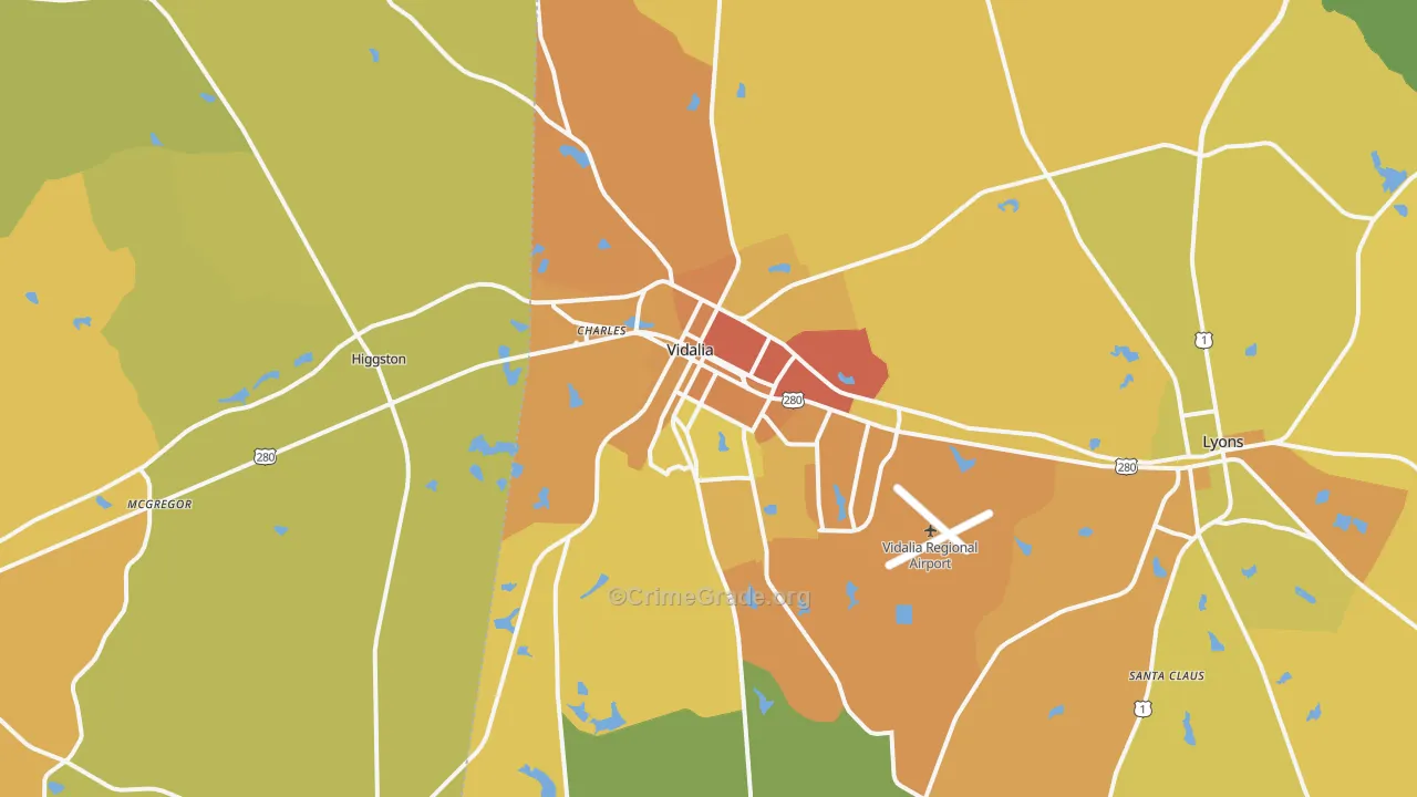 Vidalia, GA Map of Murder Rates