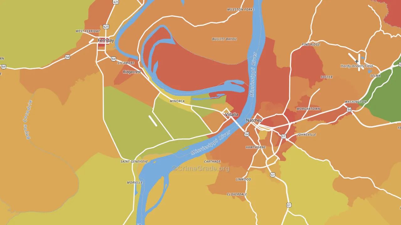 Vidalia, LA Map of Murder Rates