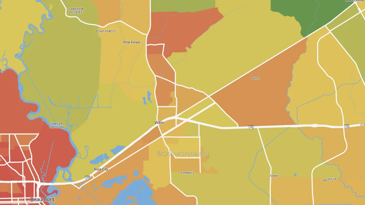 Vidor, TX Map of Murder Rates