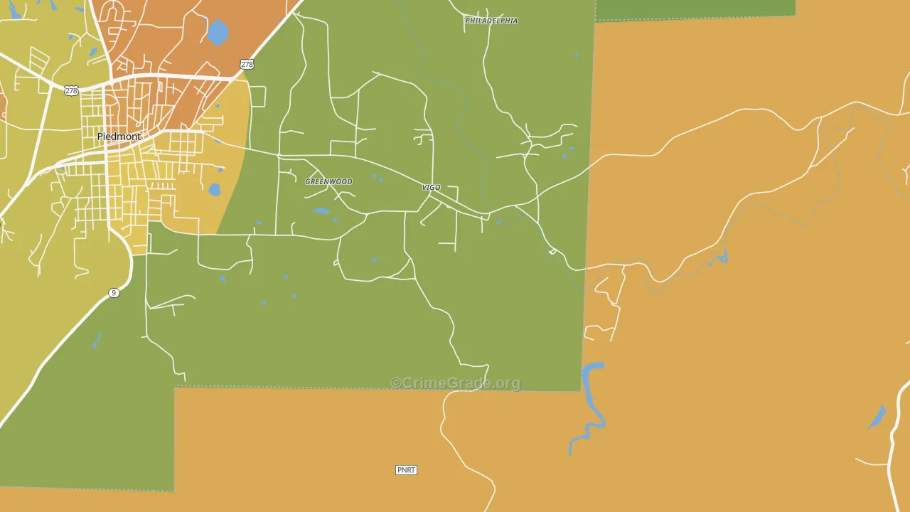 Vigo, AL Map of Murder Rates