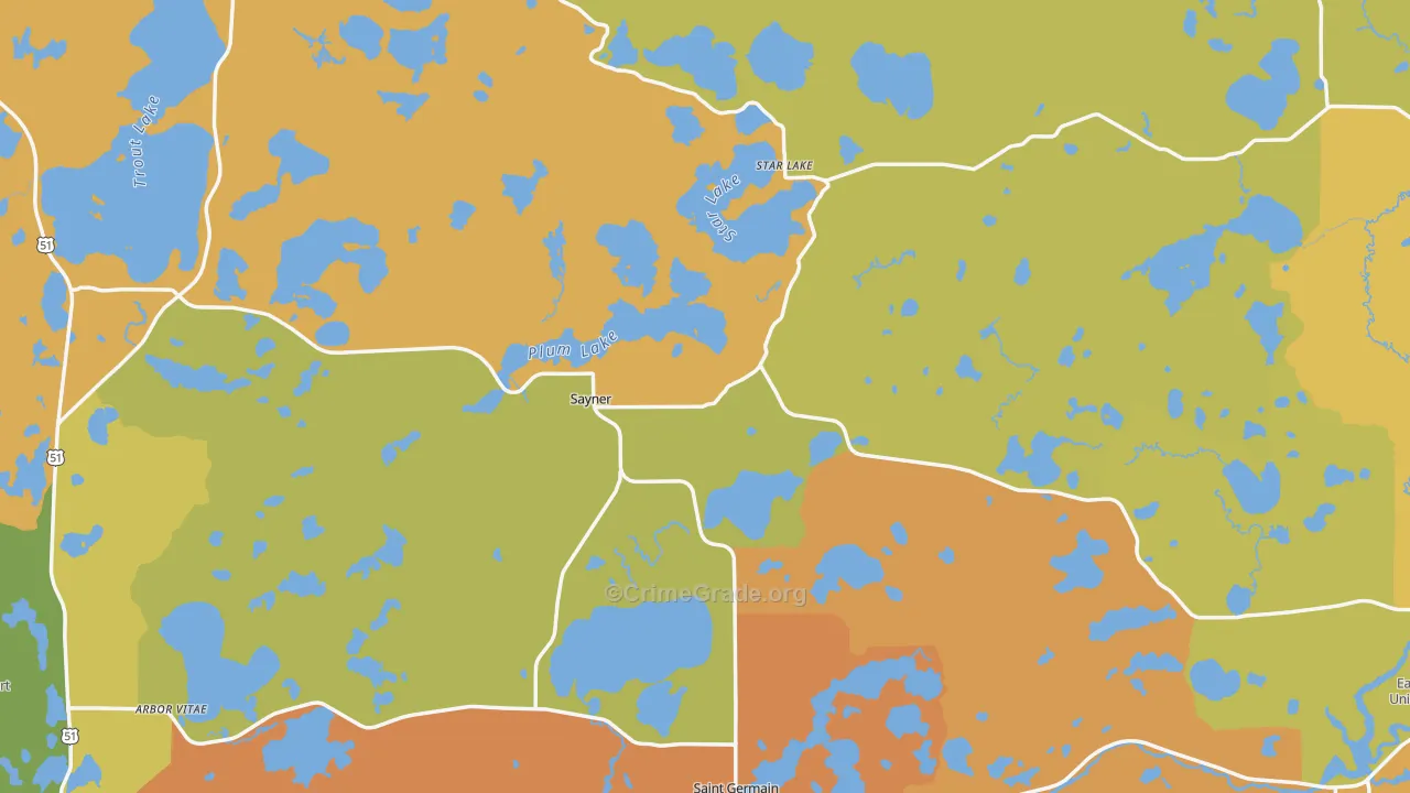 Vilas County, WI Map of Murder Rates