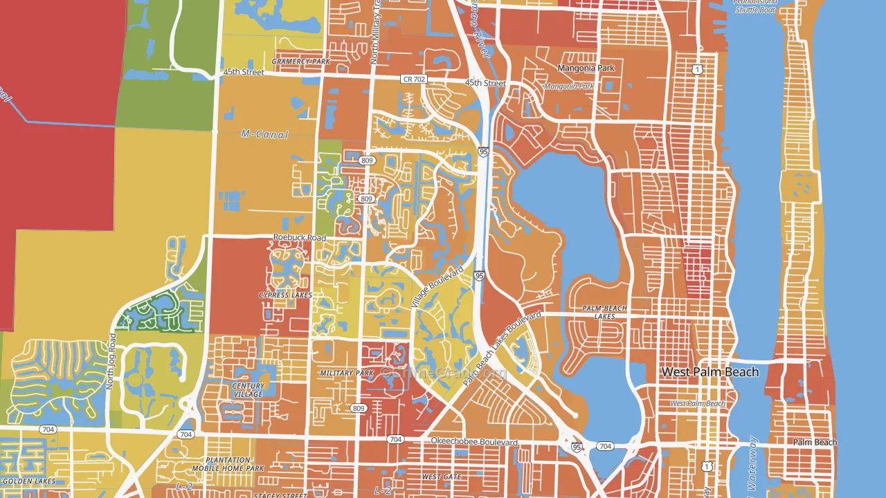 Villages of Palm Beach Lakes, West Palm Beach, FL Map of Murder Rates