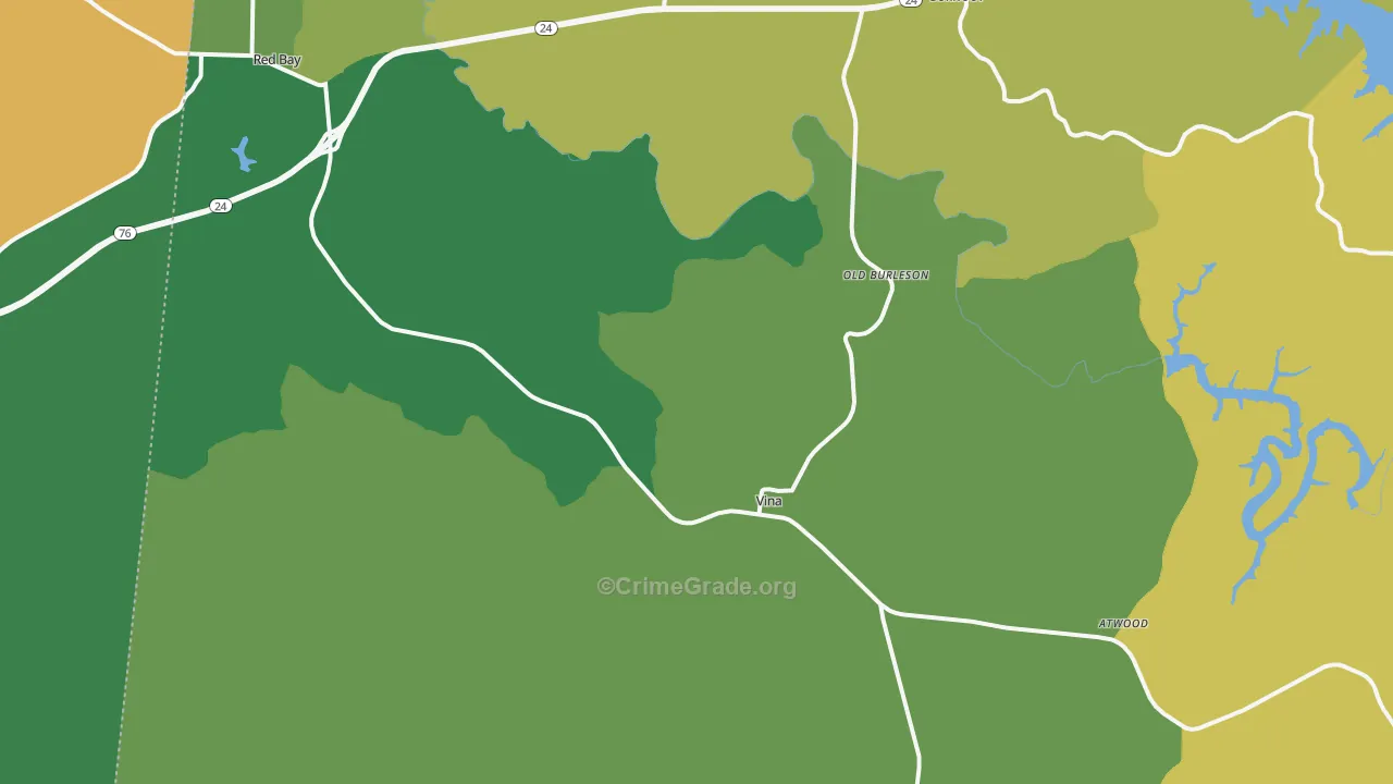 Vina, AL Map of Murder Rates
