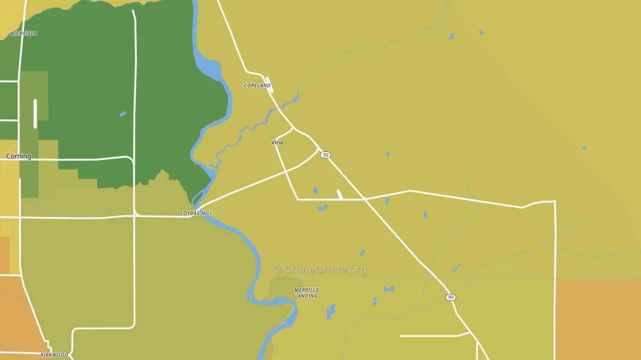 Vina, CA Map of Murder Rates