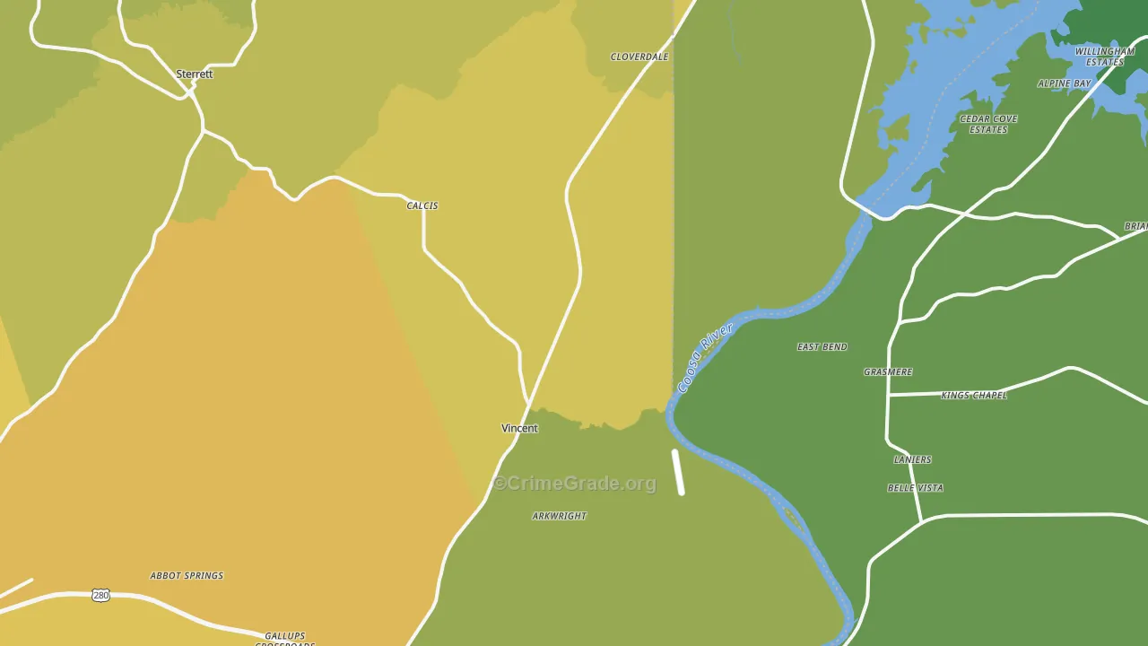 Vincent, AL Map of Murder Rates