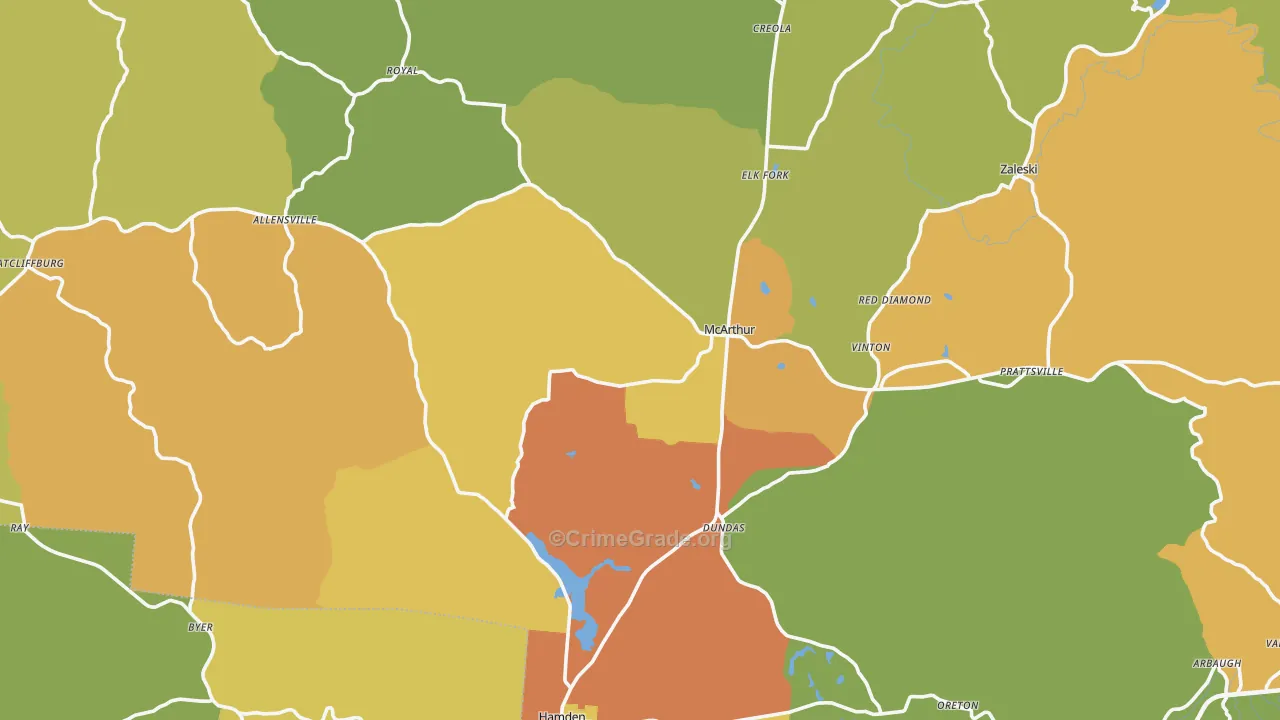 Vinton County, OH Map of Murder Rates