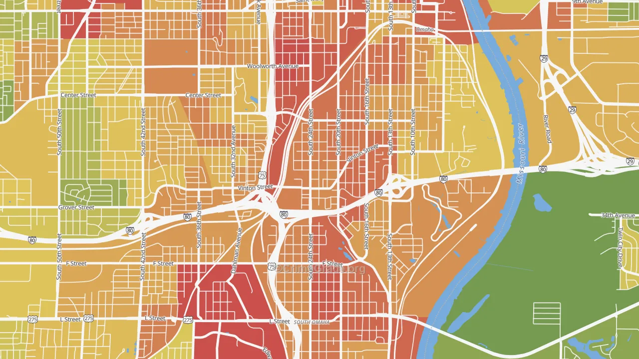 Vinton Street, Omaha, NE Map of Murder Rates