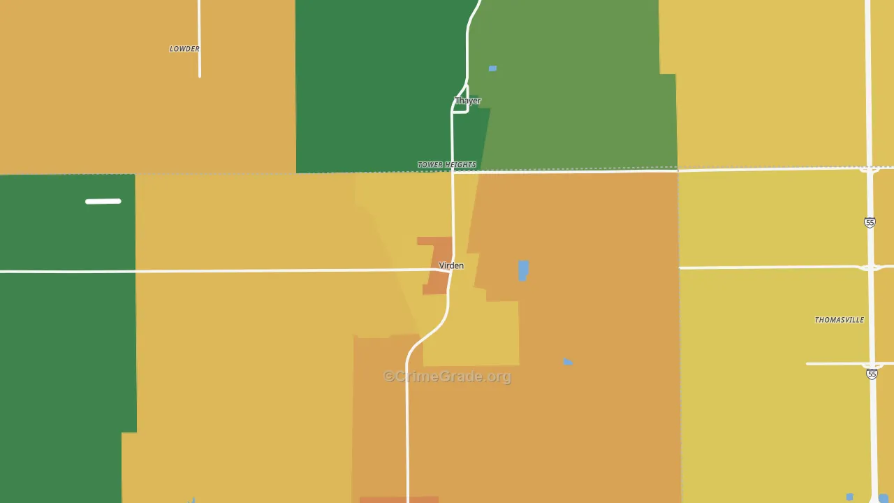 Virden, IL Map of Murder Rates