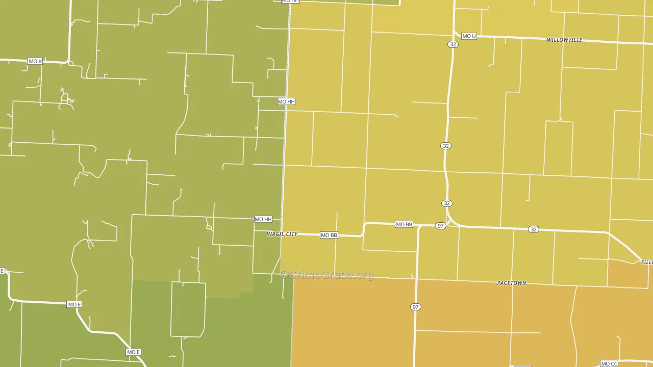 Virgil City, MO Map of Murder Rates