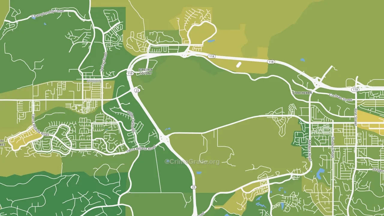 Virginia Colony, CA Map of Murder Rates