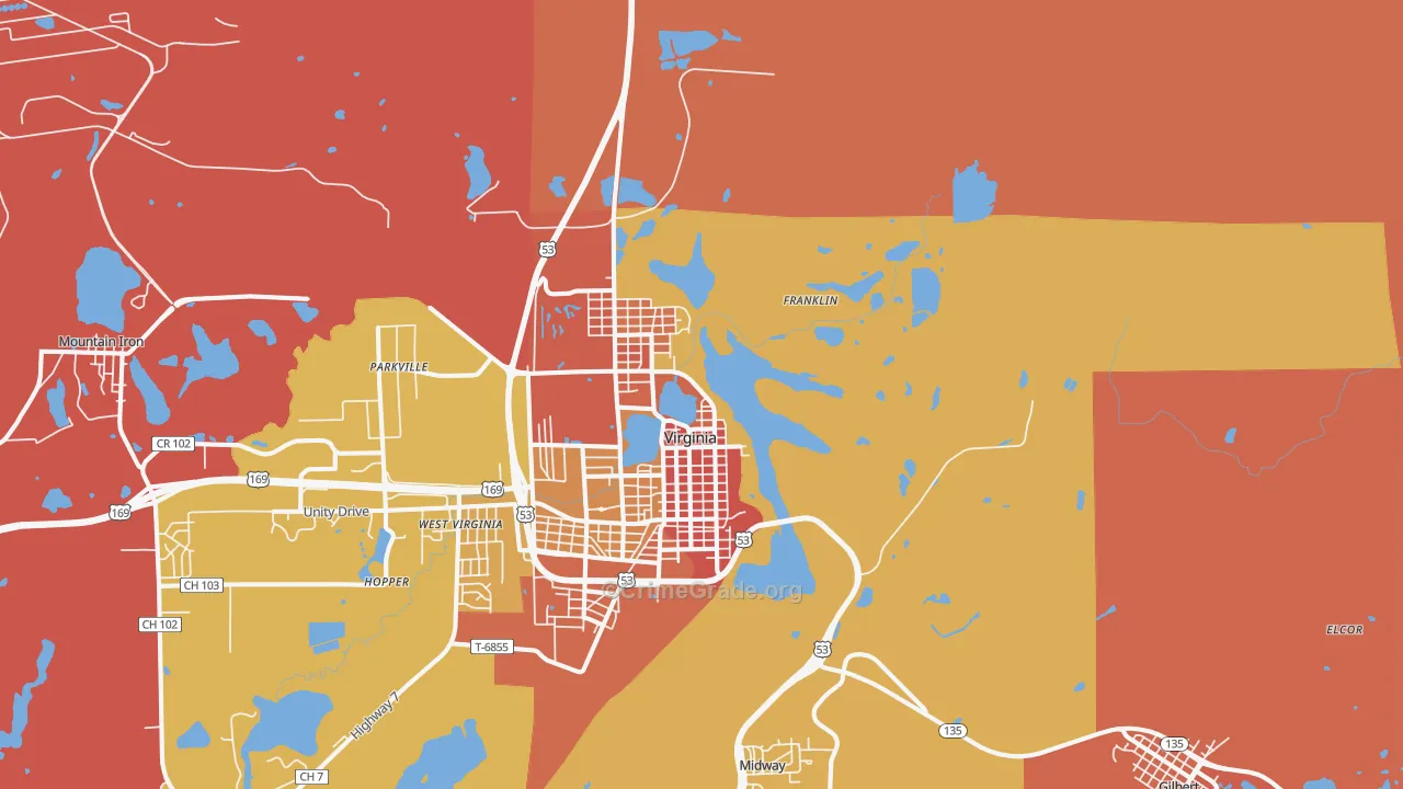 Virginia, MN Map of Murder Rates