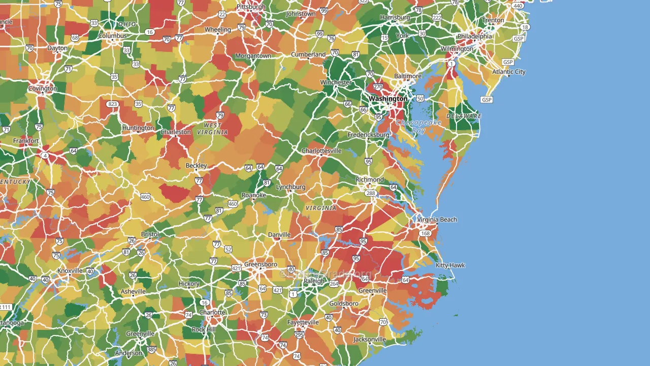 Virginia Map of Murder Rates