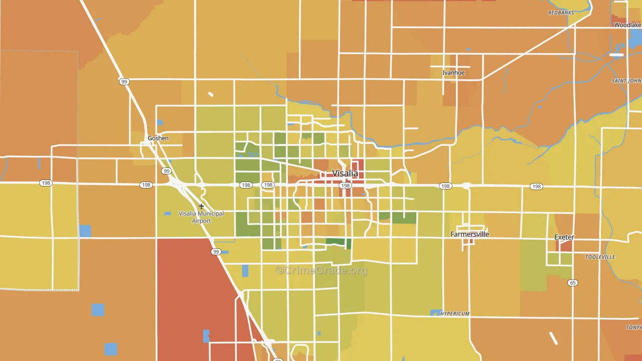 Visalia, CA Map of Murder Rates