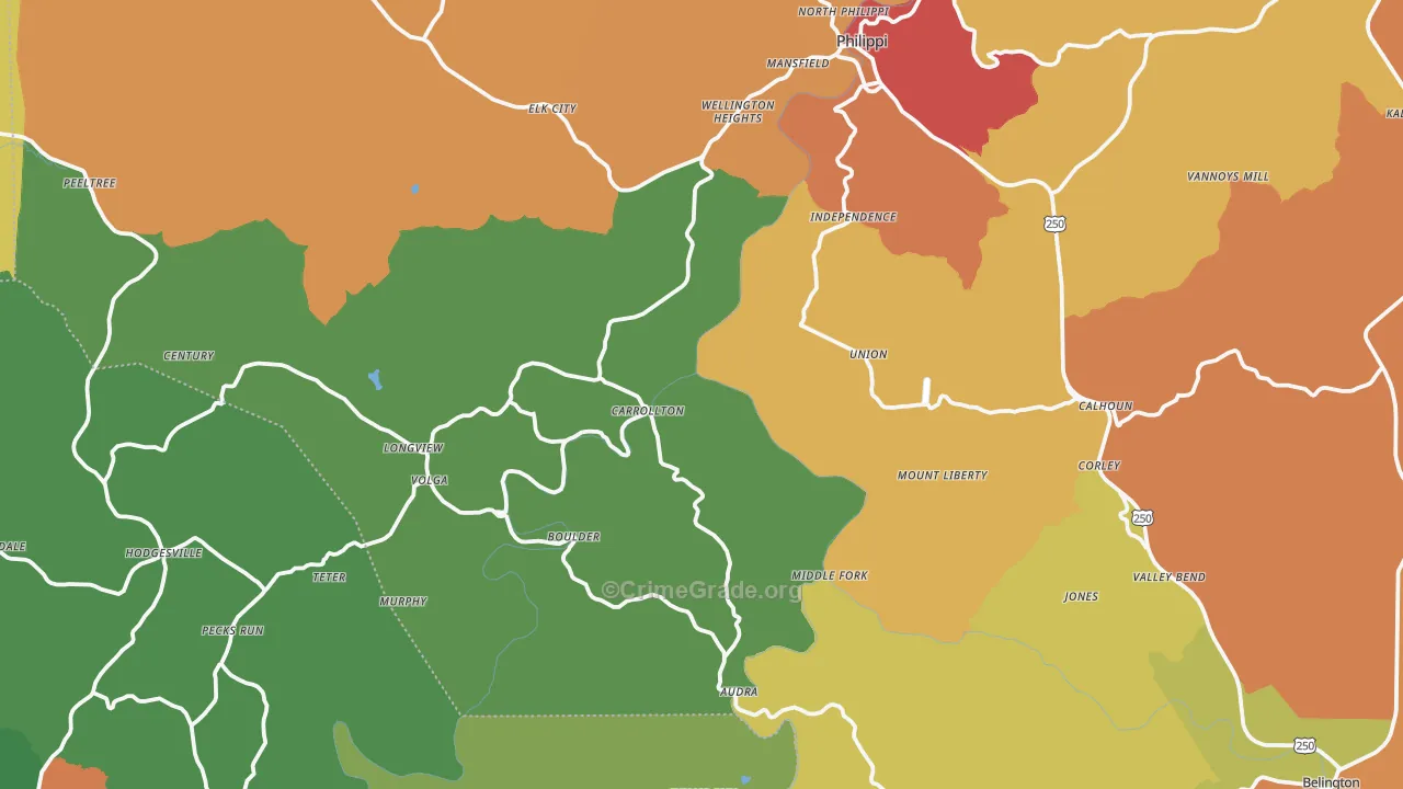 Volga, WV Map of Murder Rates