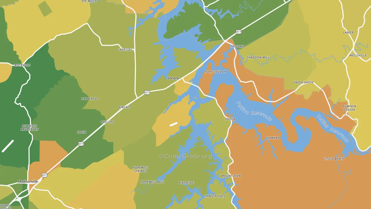 Vonore, TN Map of Murder Rates
