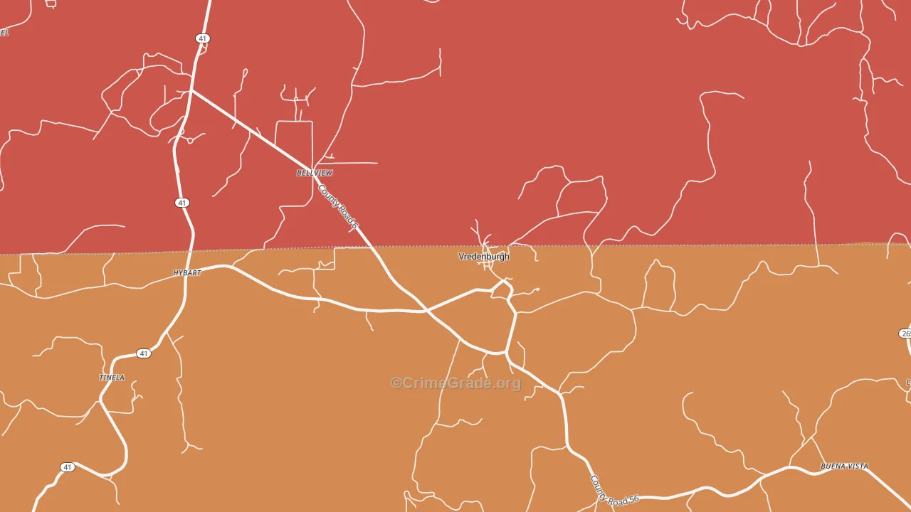 Vredenburgh, AL Map of Murder Rates