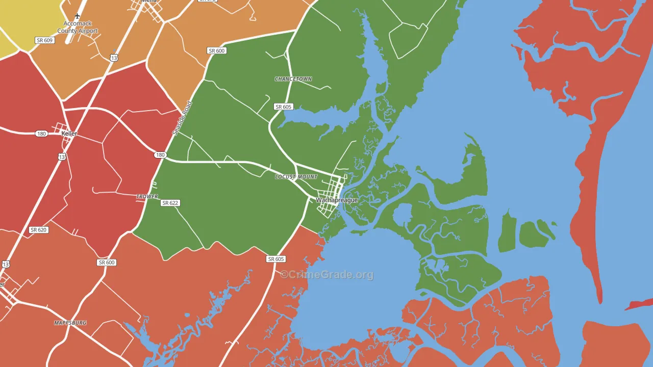 Wachapreague, VA Map of Murder Rates