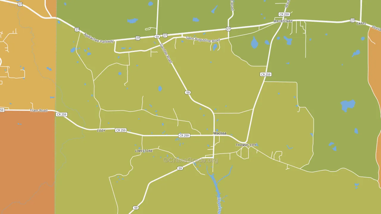 Wacissa, FL Map of Murder Rates