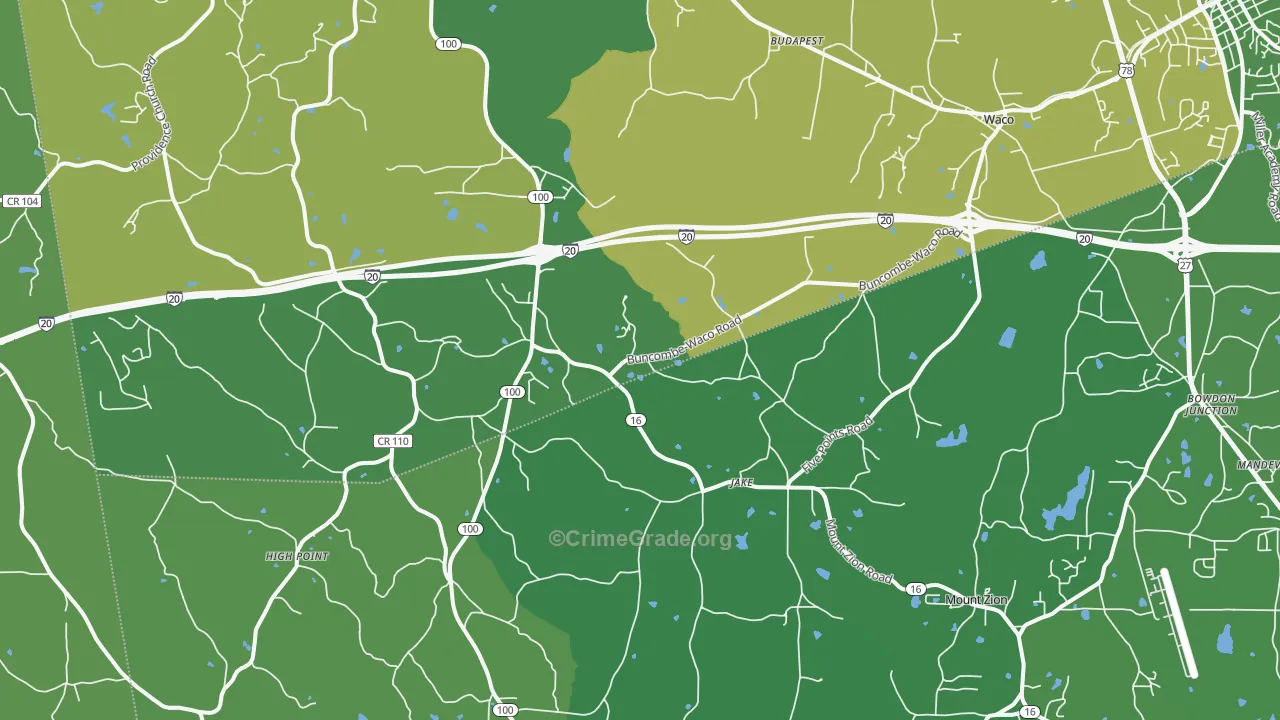 Waco, GA Map of Murder Rates