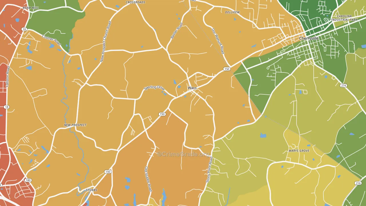 Waco, NC Map of Murder Rates