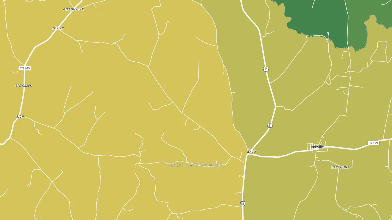 Waco, TN Map of Murder Rates