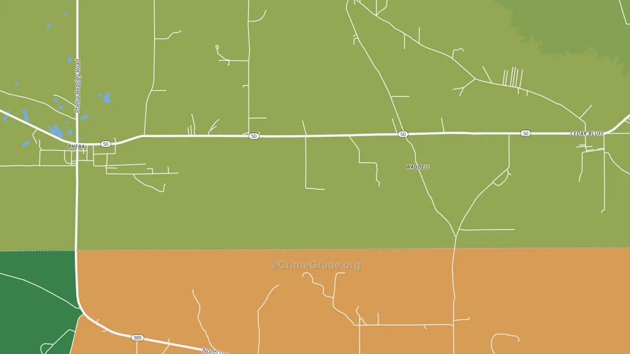 Waddell, MS Map of Murder Rates
