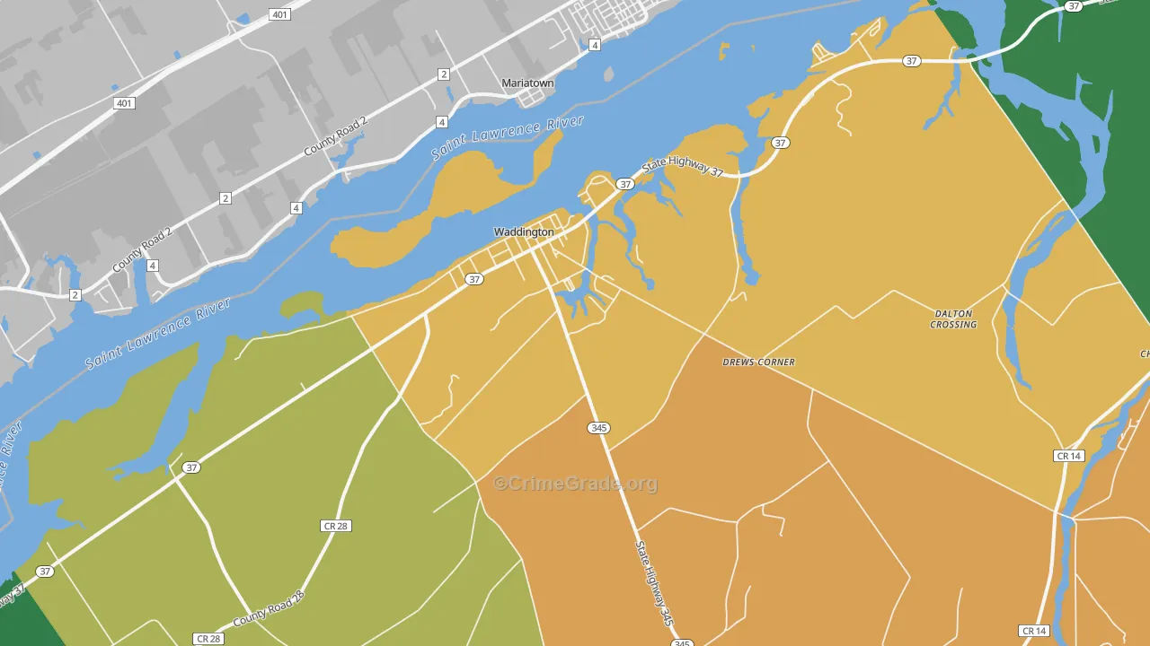 Waddington, NY Map of Murder Rates