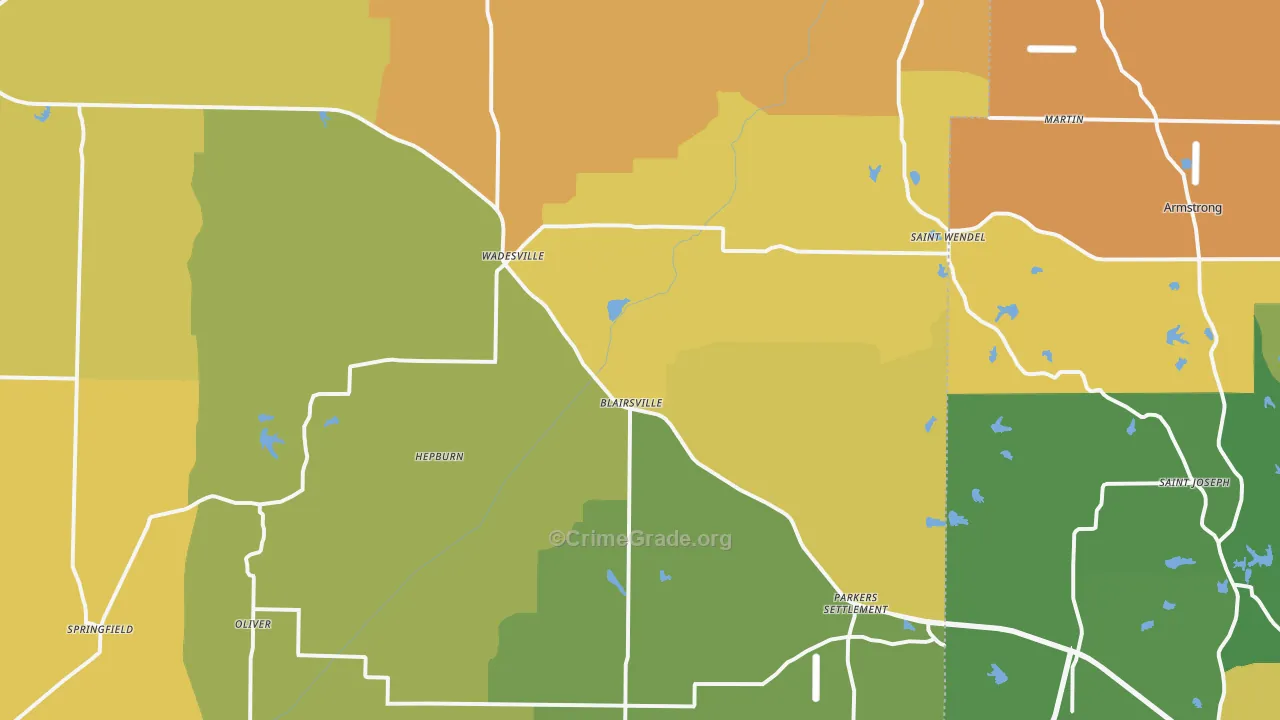 Wadesville, IN Map of Murder Rates
