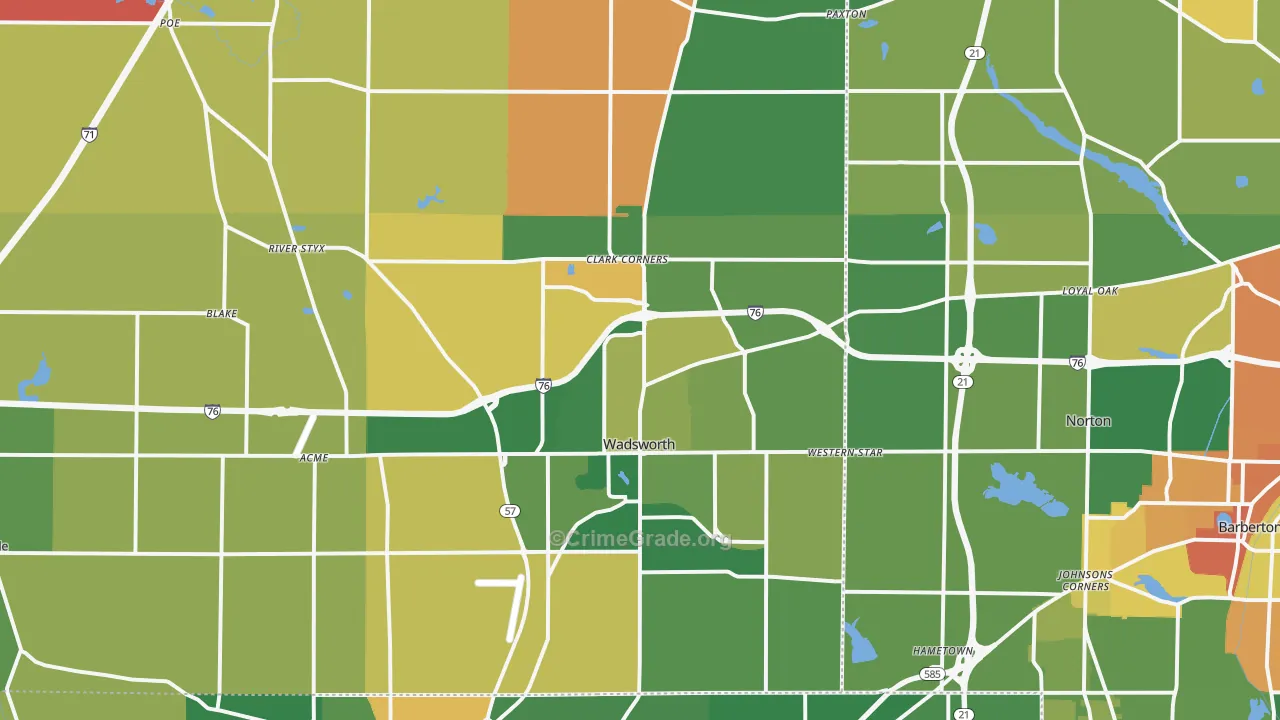 Wadsworth, OH Map of Murder Rates
