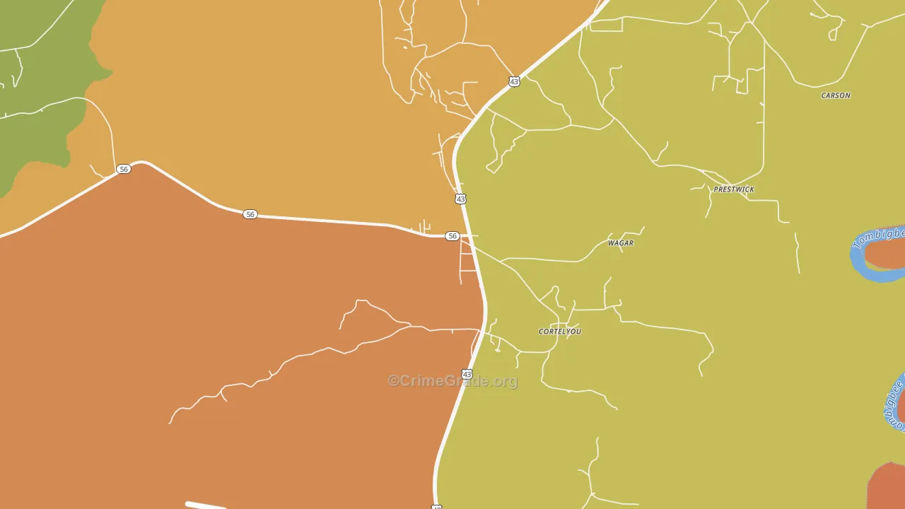 Wagarville, AL Map of Murder Rates