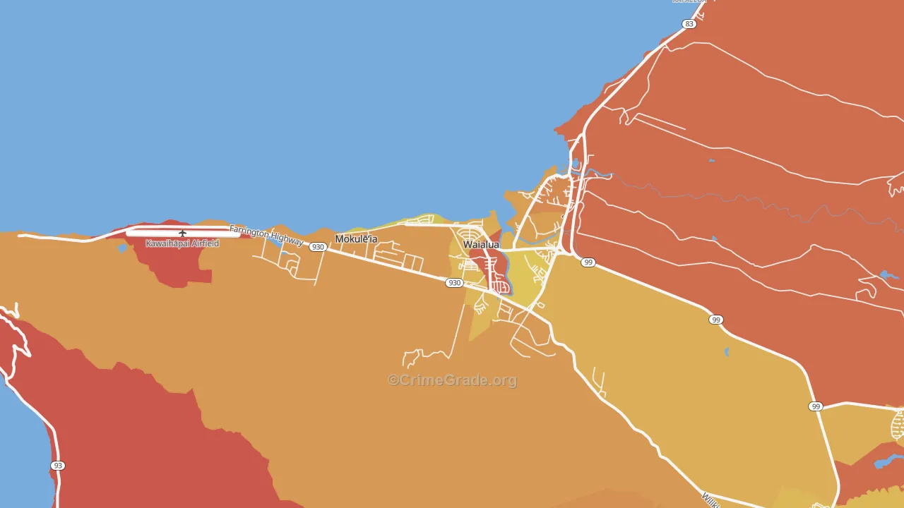 Waialua, HI Map of Murder Rates