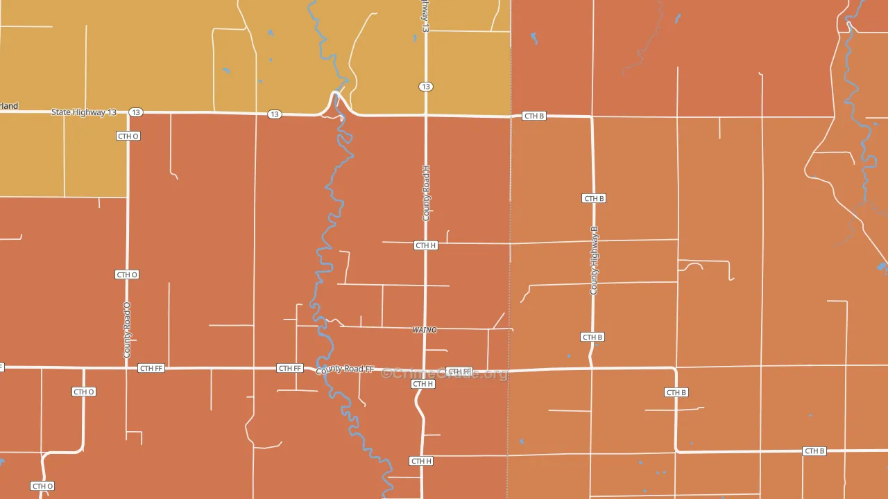 Waino, WI Map of Murder Rates