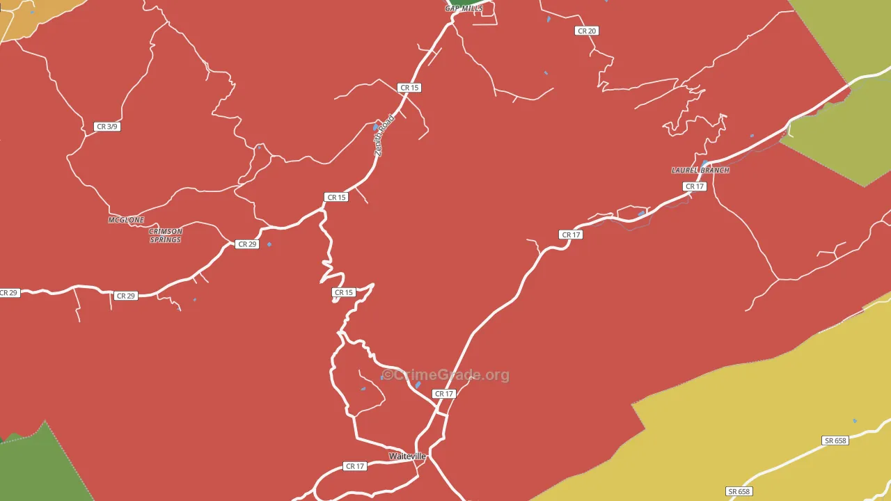 Waiteville, WV Map of Murder Rates
