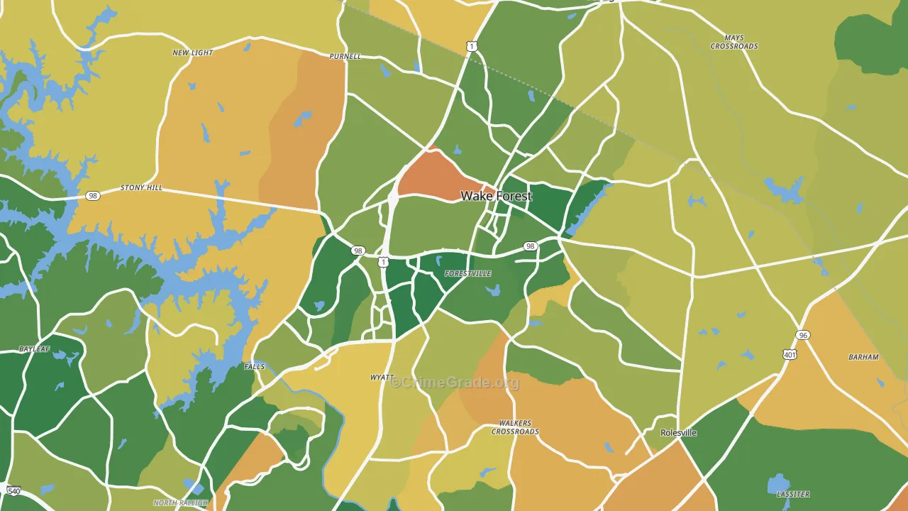 Wake Forest, NC Map of Murder Rates