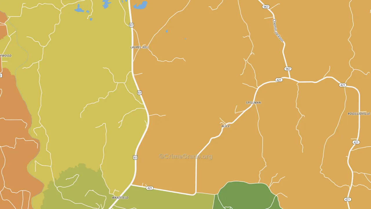Wakefield, LA Map of Murder Rates