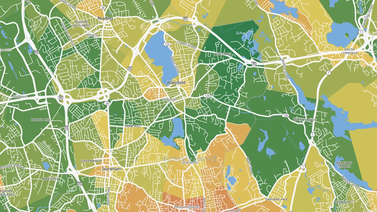Wakefield, MA Map of Murder Rates