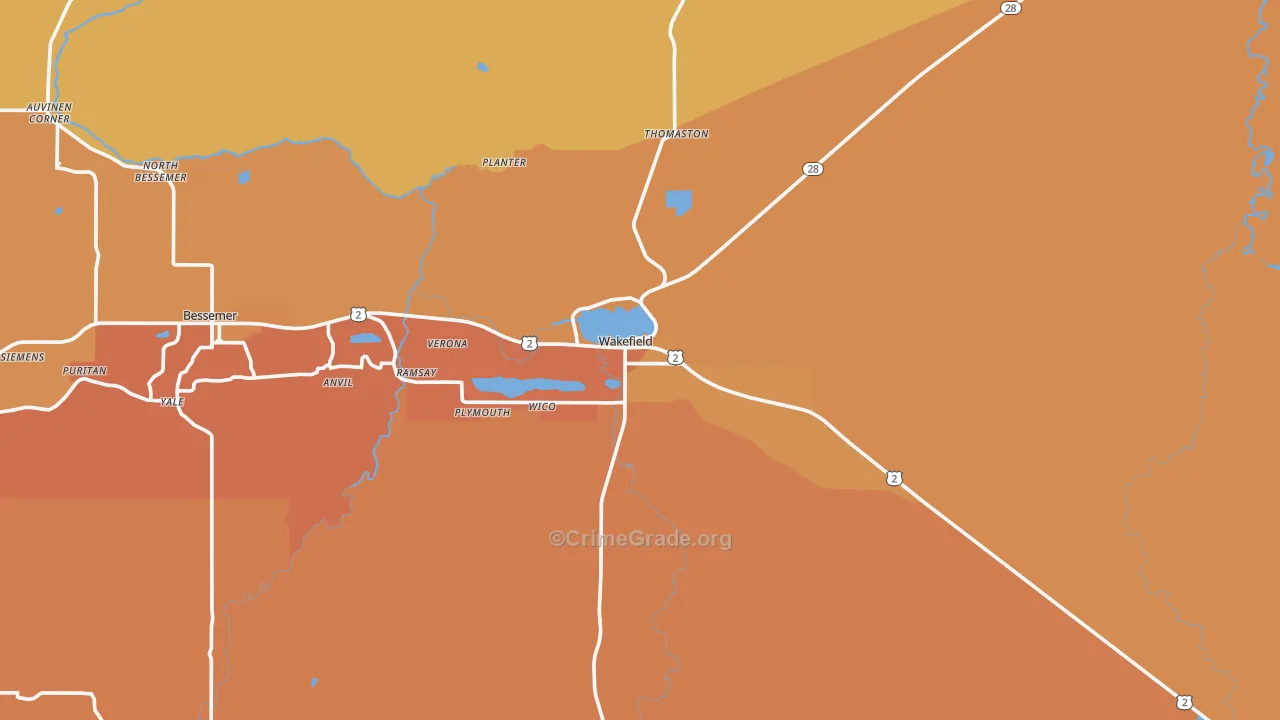 Wakefield, MI Map of Murder Rates