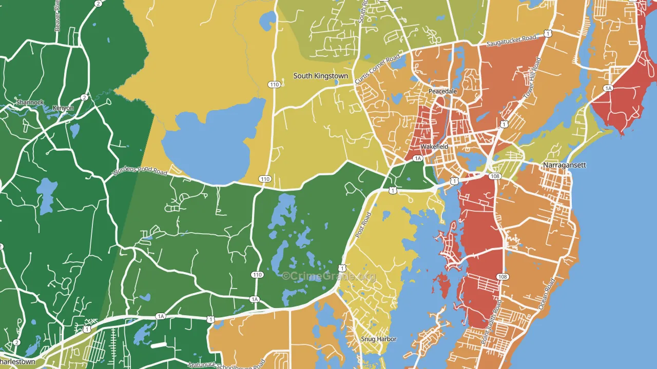 Wakefield, RI Map of Murder Rates